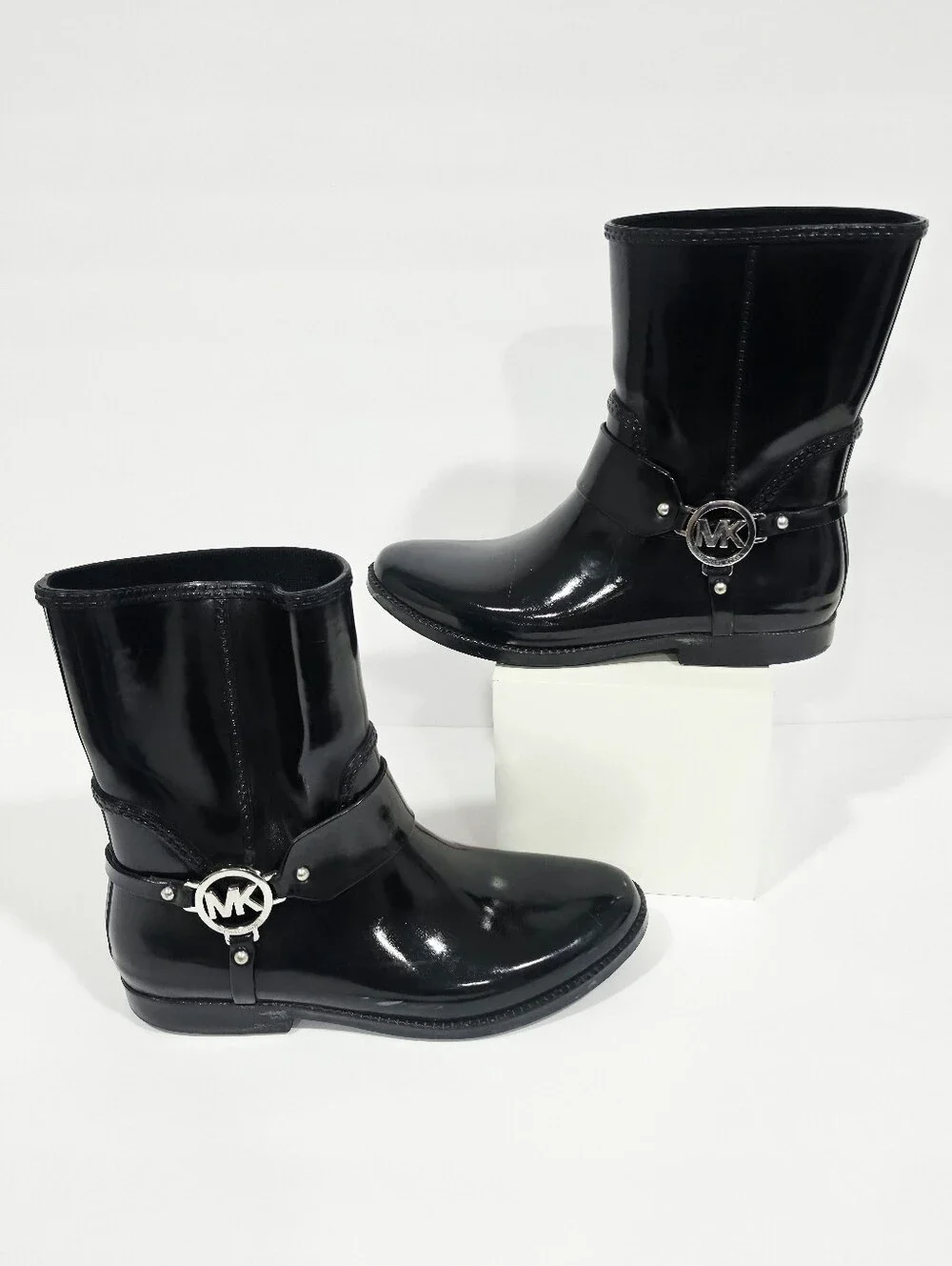 Michael Kors Rain Boots Black MK Logo Waterproof Mid Calf Women's Size 9